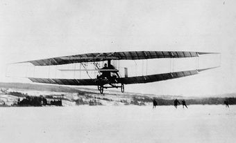 Flight of the Silver Dart aircraft of the Aerial Experimental Association, piloted by Douglas McCurdy, 23 February 1909.