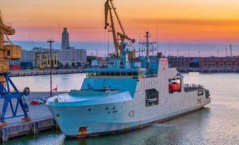 Colour photo of naval vessel.