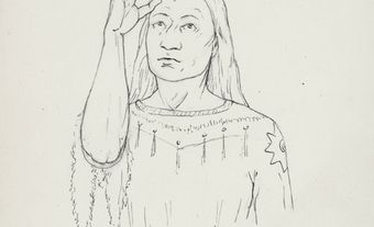 Drawing of person displaying the sign for "sun" in Plains Indigenous Sign Language.