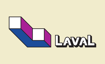 Une forme géométrique accompagnée du mot Laval sur fond beige.
