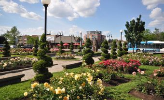 Manicured public garden space.