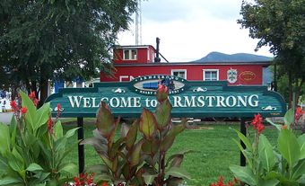 A welcome sign for Armstrong, BC