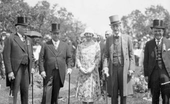 Prime Minister WL Mackenzie King, Governor General Viscount Willingdon and others at tree-planting ceremony for Confederation’s Diamond Jubilee.