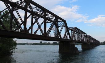Railway bridge above river.