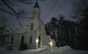White church in the winter.