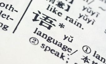 Une page de dictionnaire imprimée avec le caractère chinois signifiant la « langue »