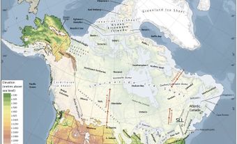 Map of the Laurentide ice sheet over North America.