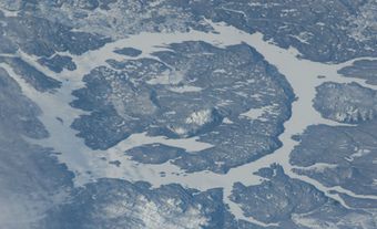 Satellite image of the Manicouagan Reservoir.