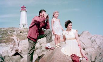 In front of the Fortress of Louisbourg, National Historic Site in Nova Scotia, 1952.