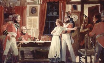 Rencontre entre Laura Secord et le lieutenant britannique James FitzGibbon en juin 1813.