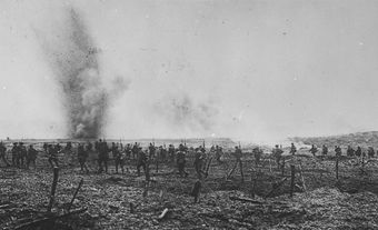 Canadian soldiers at Vimy in German wire entanglements