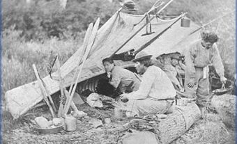 A Wolastoqiyik (Maliseet) camp in Tobique, 1865