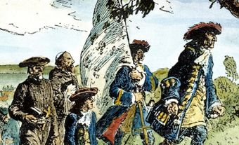 Antoine Laumet, dit de Lamothe Cadillac arriving in Détroit in 1701 with his men.