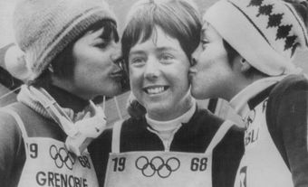 Annie Famose, Nancy Greene and Fernande Bochatay at 1968 Olympic Winter Games