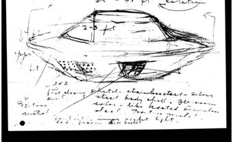 Sketch of the flying saucer based on Stefan Michalak’s 1967 account of a UFO encounter in Falcon Lake, MB