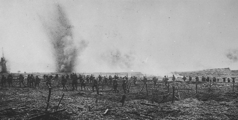 Canadian soldiers at Vimy in German wire entanglements